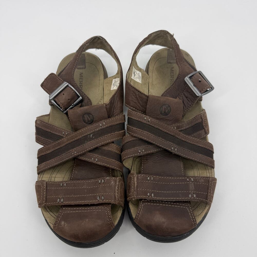 MERRELL Fisherman Leather Hiking Sandal Size 11 Mens Brown Buckle Boho Hippie